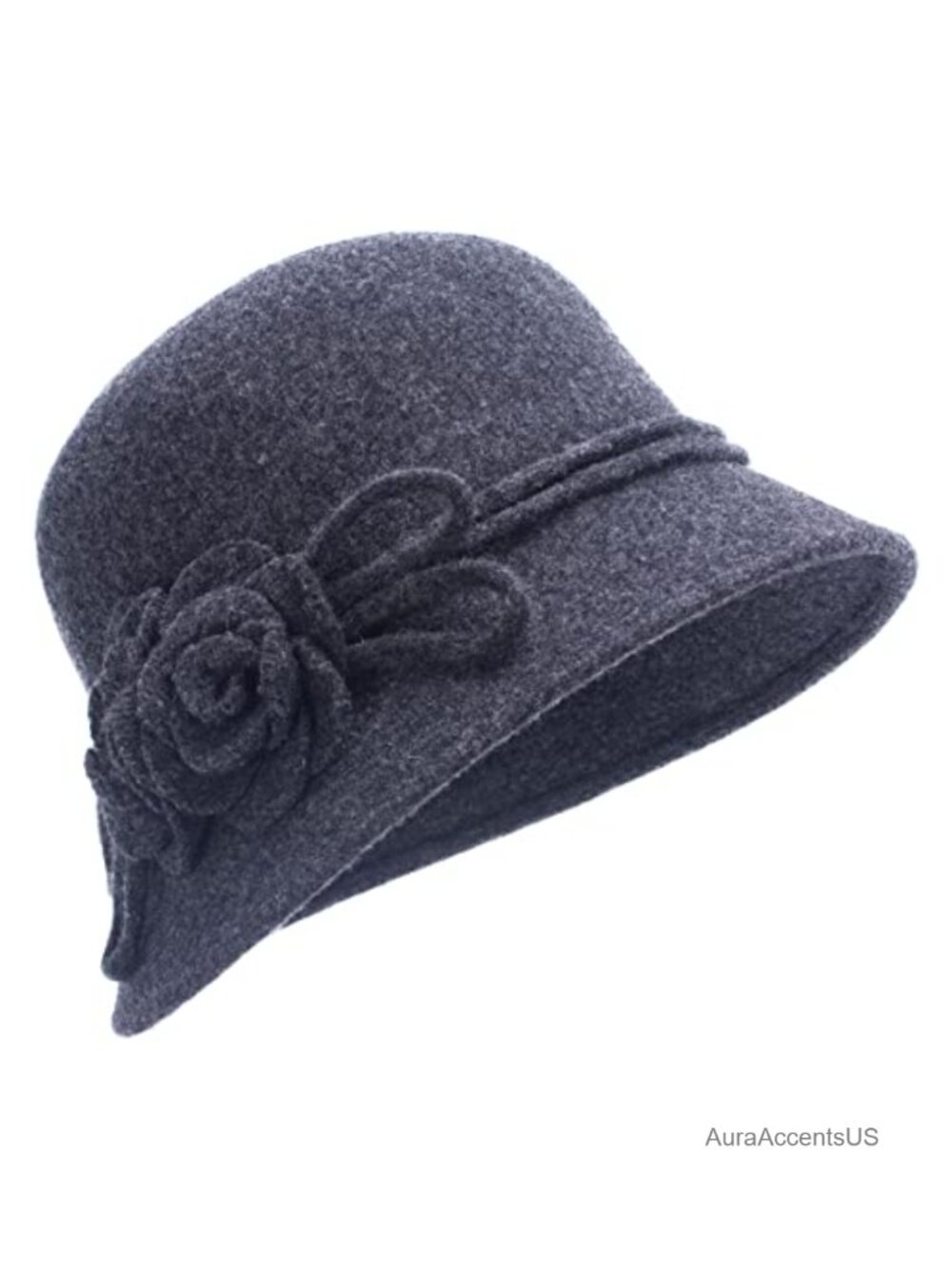 Womens Collapsible Soft Knit Wool Cloche Bucket Hat Floral Detail